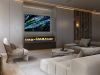 Luxurious living room with a fireplace and a TV featuring abstract art